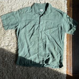 REI Linen Button Up Short Sleeve Green